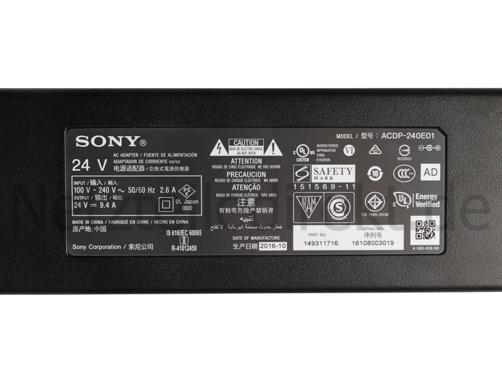 Original 240W Sony KD-55XE9305 KD55XE9305 Netzteil Ladegerät